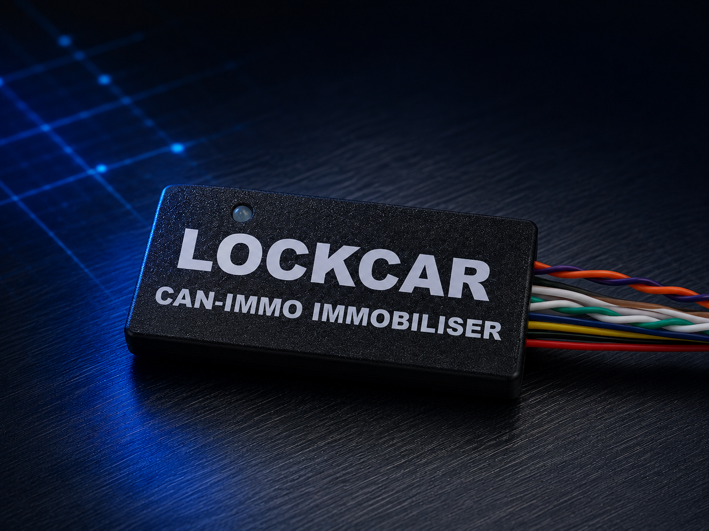 LockCar CAN-IMMO module, 48 x 24 x 15 mm, with its wiring loom